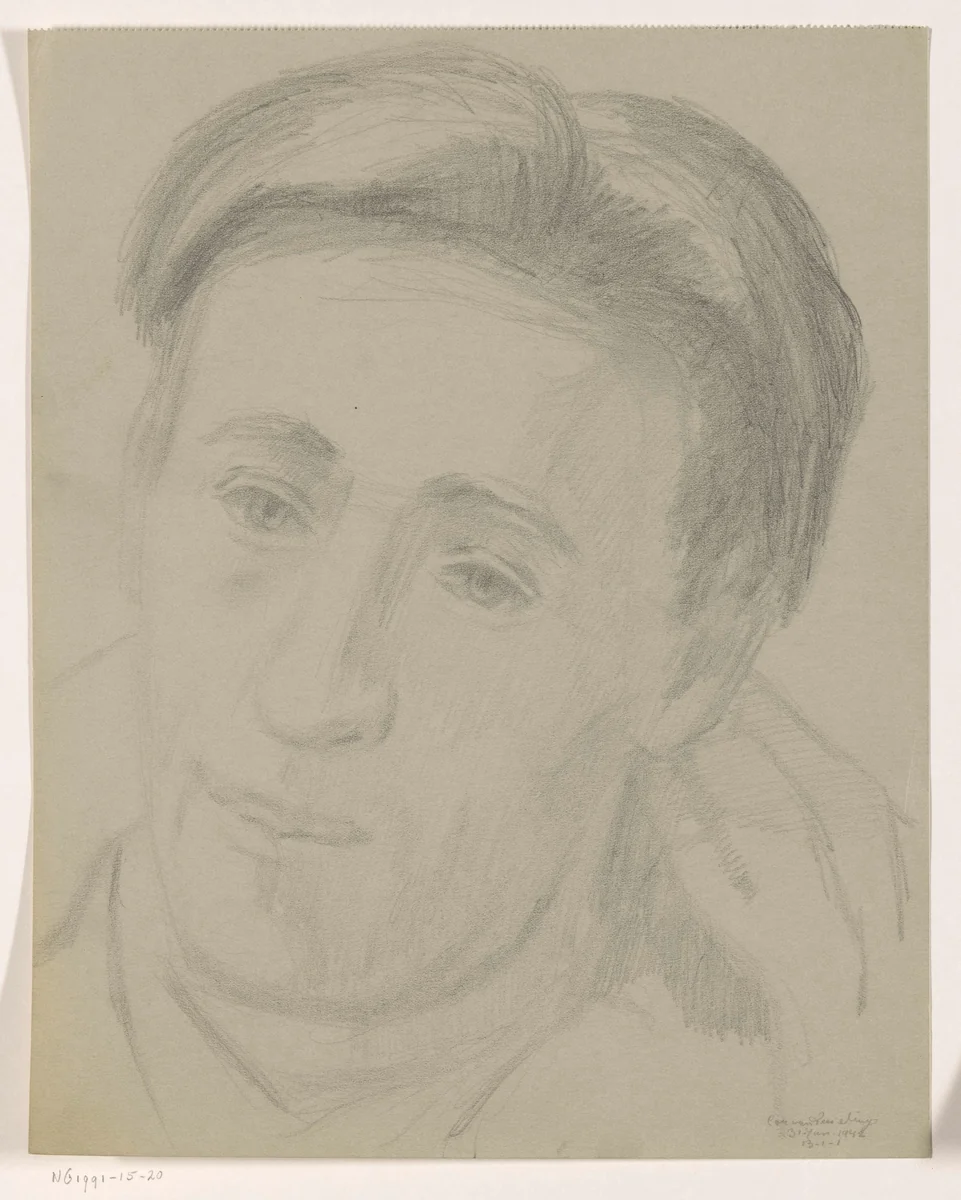 Zelfportret: B-1-1, 31 januari by Cor van Teeseling, drawing, 1942