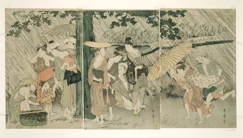 Sheltering from a Sudden Shower by Kitagawa Utamaro (喜多川歌麿), print, 1794-1805