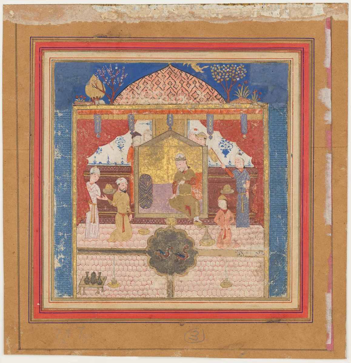 "Khusrau Parviz before his Father Hurmuzd (?)", Folio from a Shahnama (Book of Kings) by Abu'l Qasim Firdausi, manuscript, 1405-1465