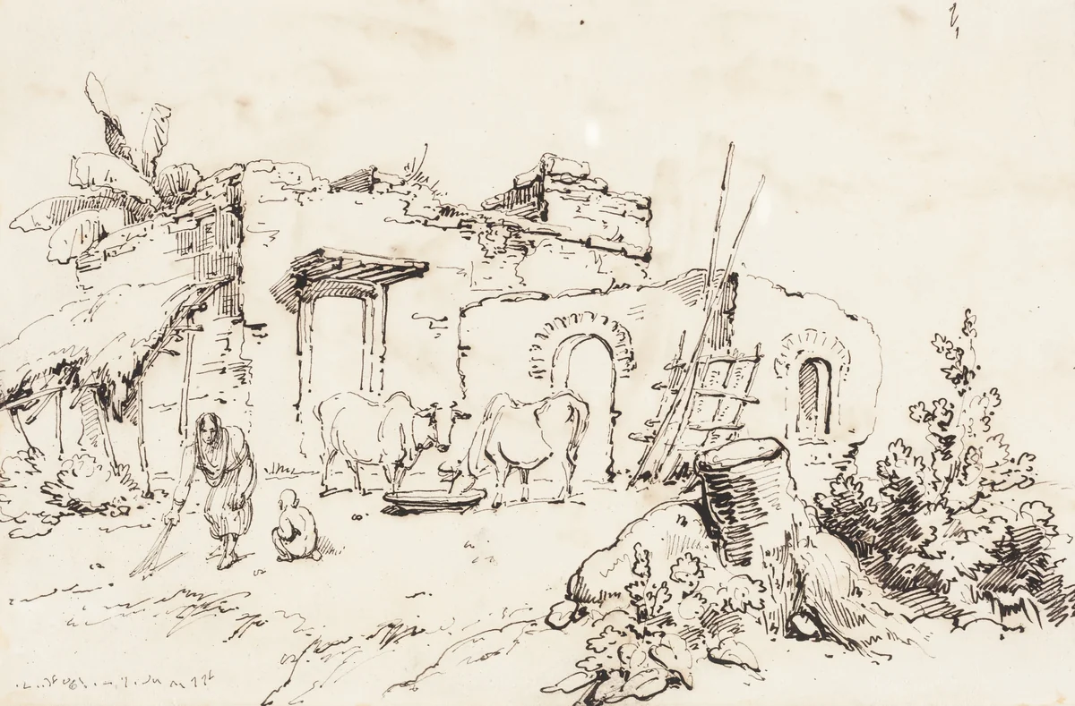 A Village Scene in India [verso] by George Chinnery, drawing, 1814-1824