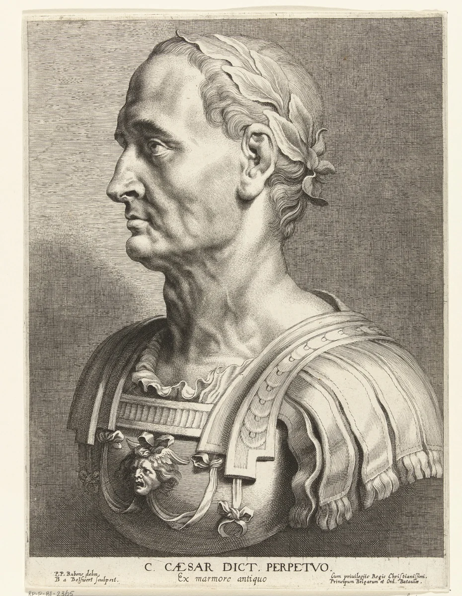 Klassieke buste in marmer van keizer Julius Caesar by Unknown, print, 1590-1633