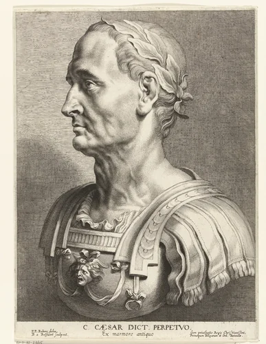 Klassieke buste in marmer van keizer Julius Caesar by Unknown, print, 1590-1633