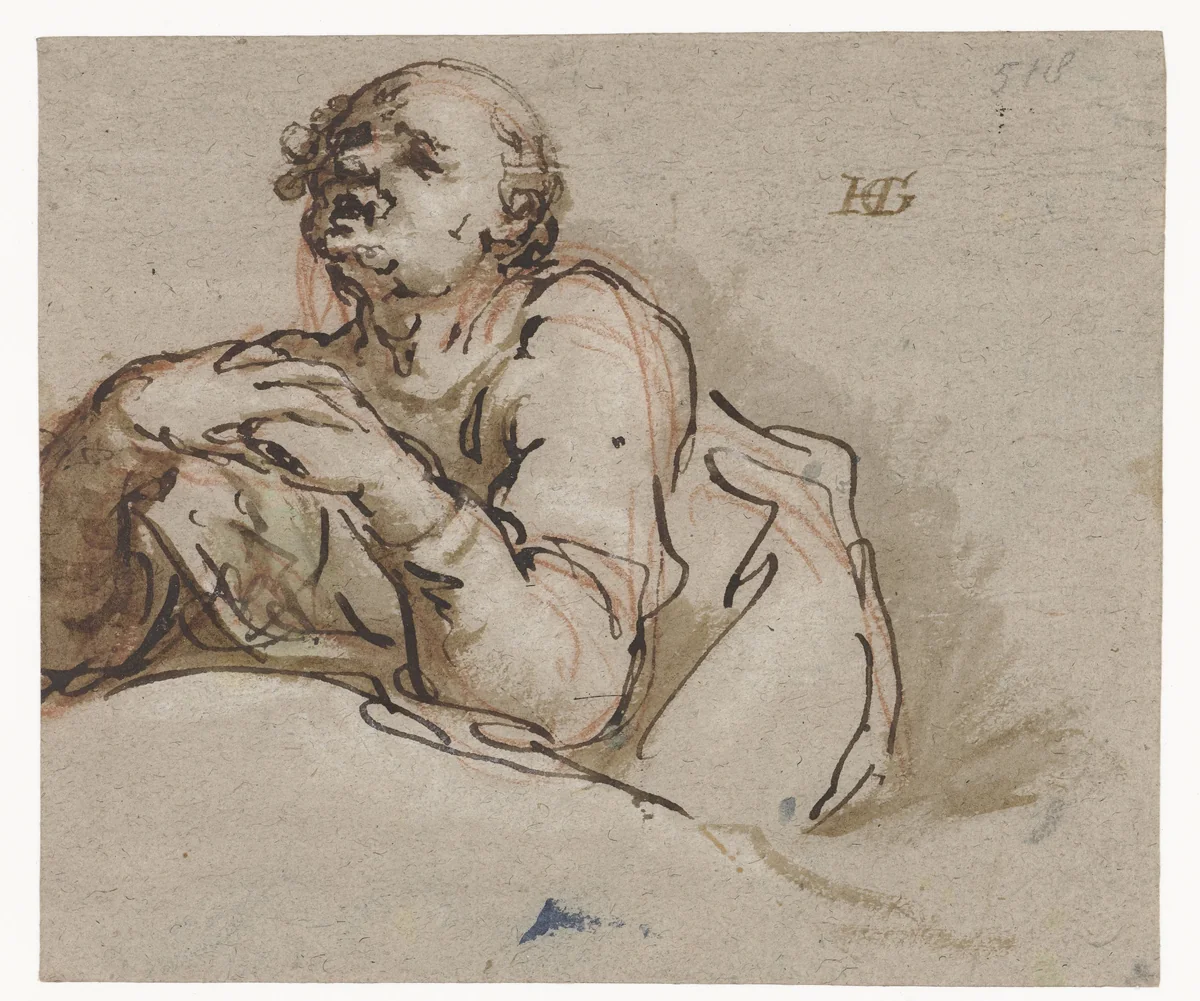 Studie van een biddende man (Petrus?) by Hendrick Goltzius, drawing, 1584-1589