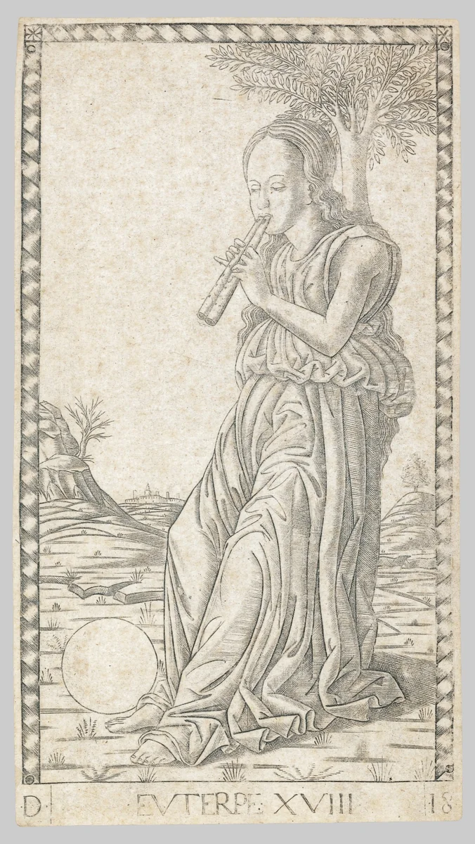 Euterpe (Euterpe XVIII) by Master of the E-Series Tarocchi, print, 1460-1472