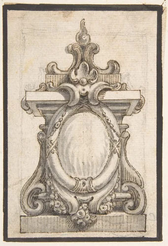 Design for a Cartouche with an Oval Compartment by anonymous, drawing, 1700-1800