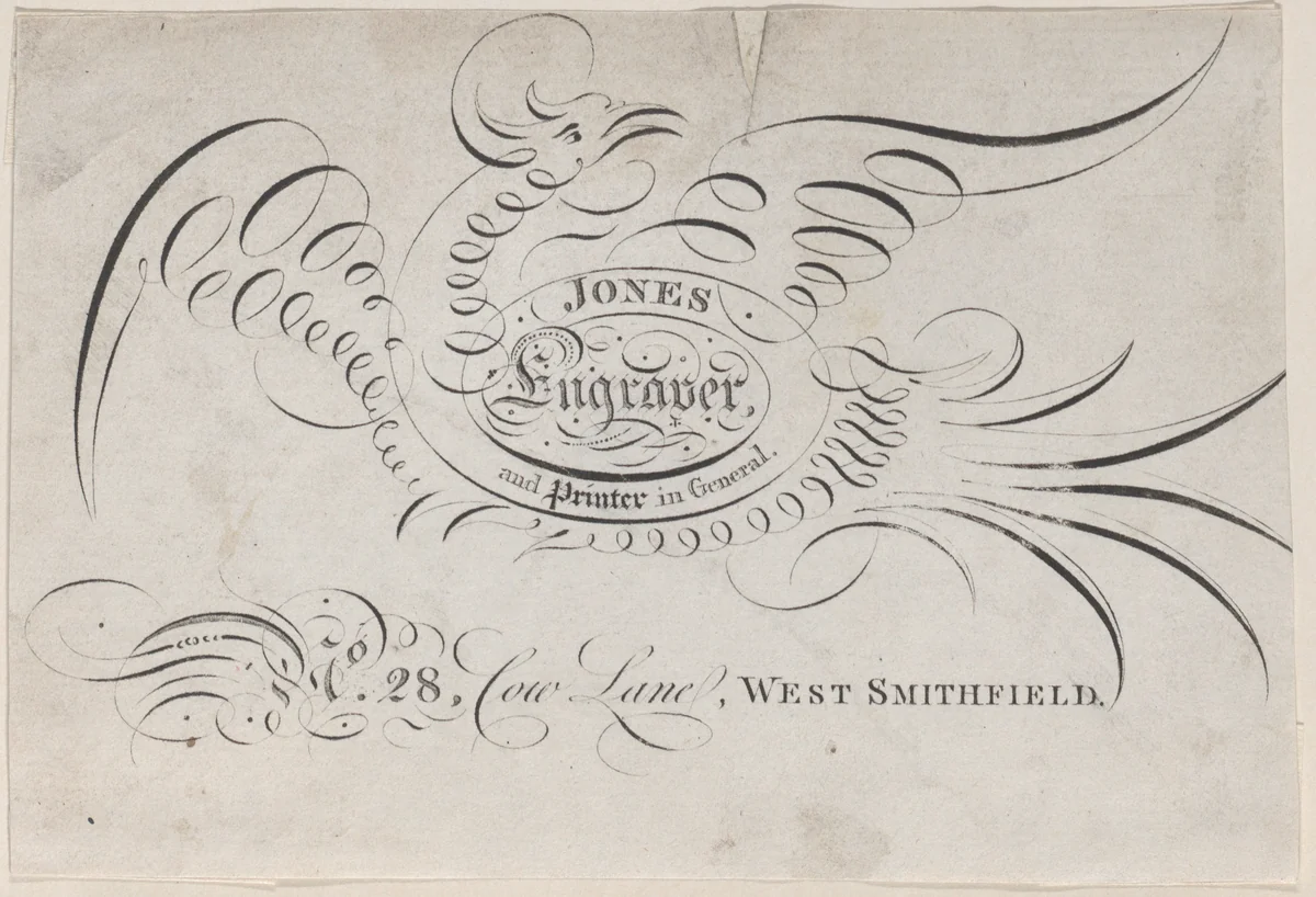 Trade Card for Jones, Engraver and Printer by anonymous, print, 1800-1900