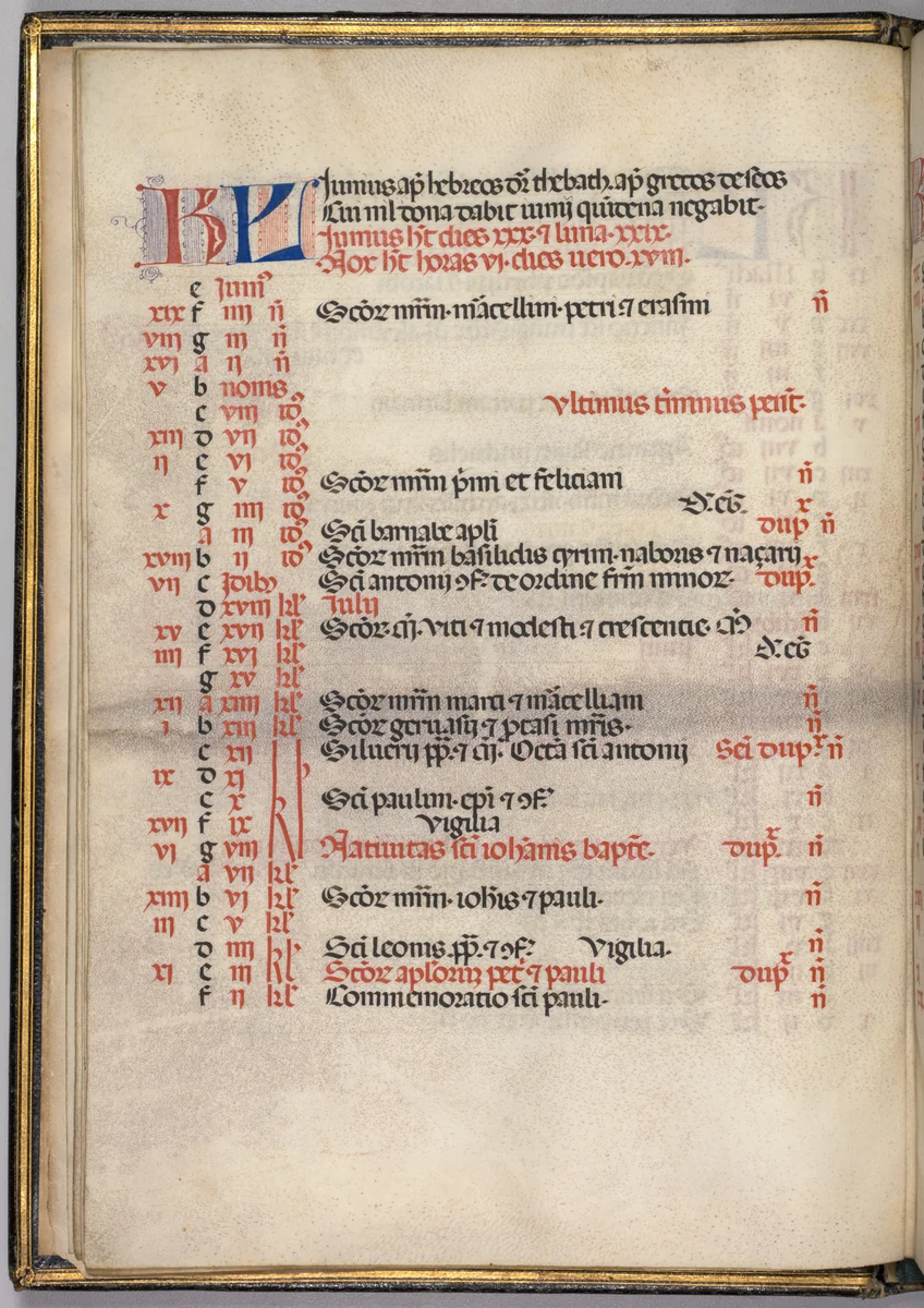 Missale: Fol. 5v: June Calendar Page by Bartolommeo Caporali, book, 1469