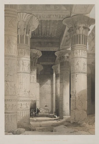 Egypt and Nubia, Volume I: View Under the Grand Portico of the Temple, Philae by Louis Haghe, print, 1846