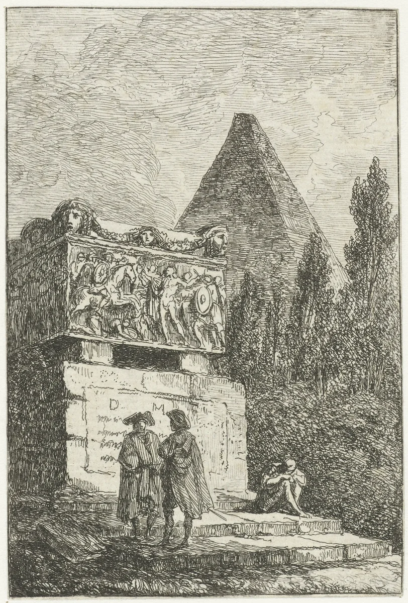 Sarcofaag by Hubert Robert, print, 1763-1766