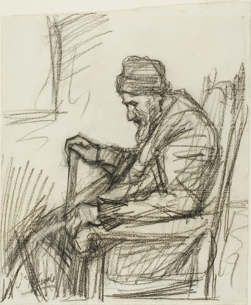 Seated Old Man by Jozef Israëls, drawing, 1890-1900
