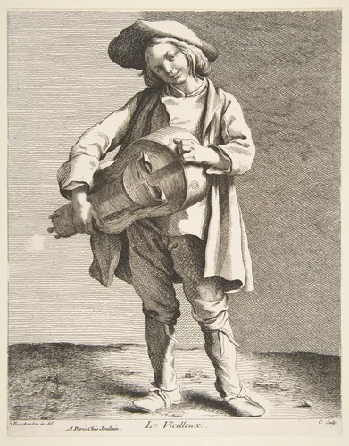 The Hurdy-Gurdy Player by Anne Claude Philippe de Tubières, print, 1737