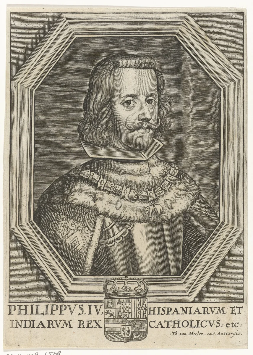 Portret van koning Filips IV van Spanje by Theodor van Merlen, print, 1619-1672