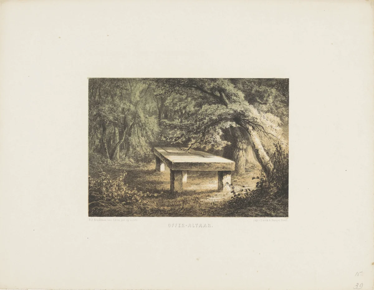 Germaanse offeraltaar by Hendrik Dirk Kruseman van Elten, print, 1857-1864