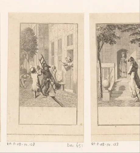 Ruffin de schoorsteenveger maakt voorbijgangers zwart by Daniel Nikolaus Chodowiecki, print, 1779