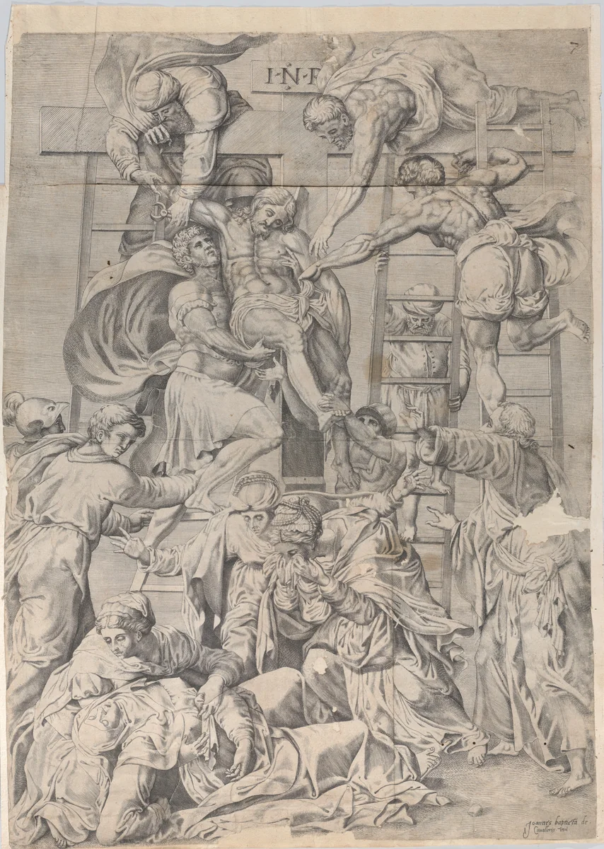 The Descent from the Cross by Giovanni Battista Cavalieri, print, 1550-1600