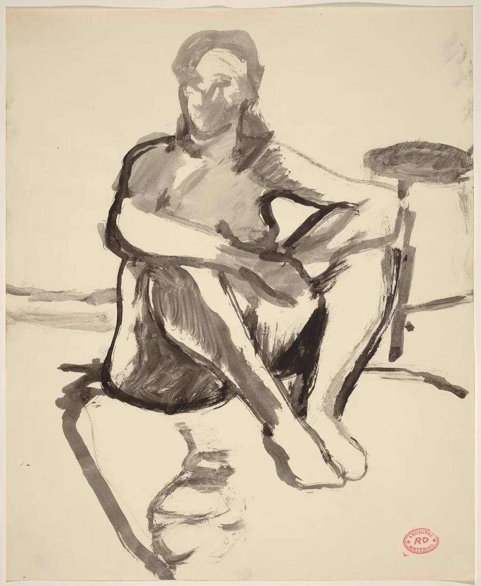Untitled [female nude seated on floor] by Richard Diebenkorn, drawing, 1955-1967