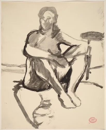 Untitled [female nude seated on floor] by Richard Diebenkorn, drawing, 1955-1967