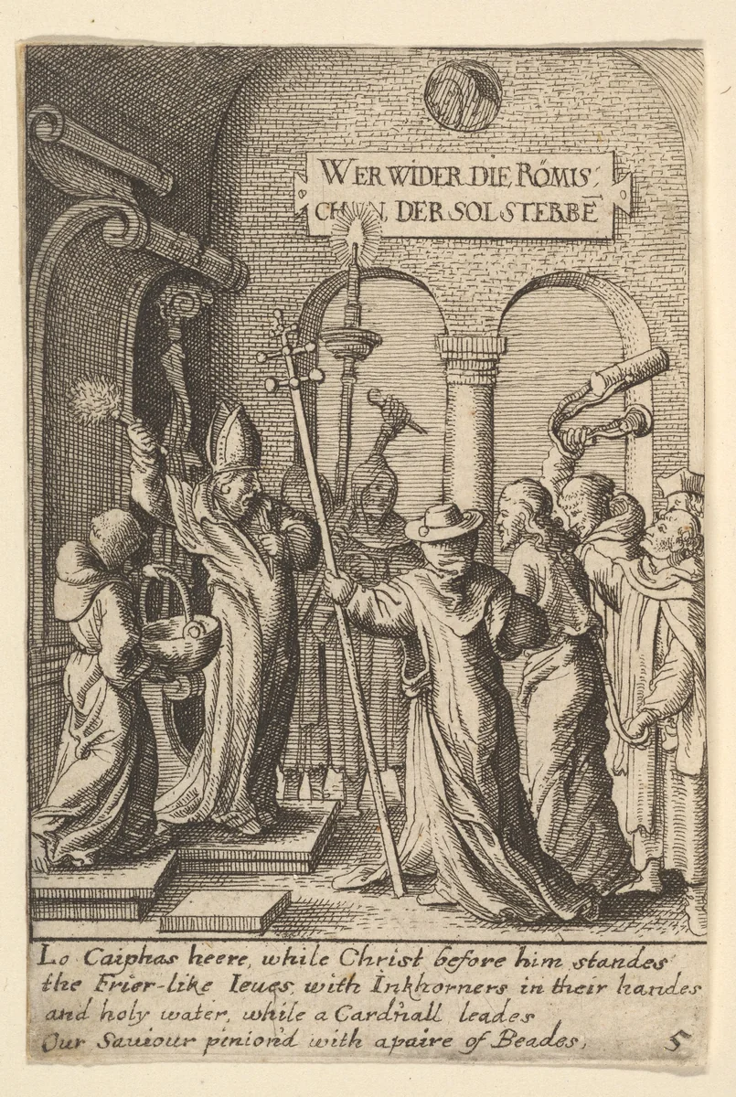 Jesus before Caiaphas by Wenceslaus Hollar, print, 1644-1652