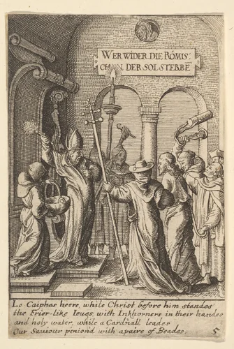 Jesus before Caiaphas by Wenceslaus Hollar, print, 1644-1652