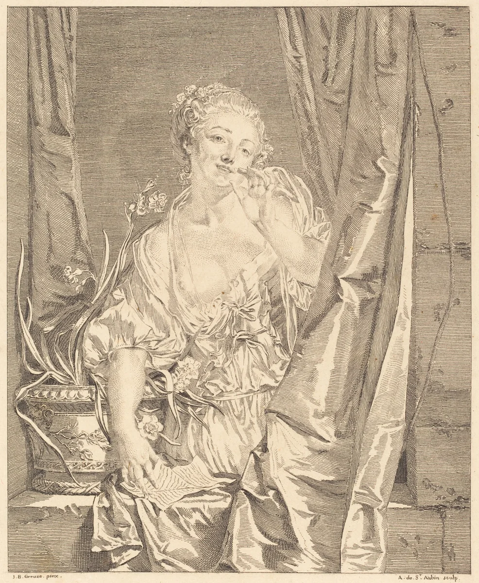 Le baiser envoyé by Augustin de Saint-Aubin
Jean-Baptiste Greuze, print, 1771