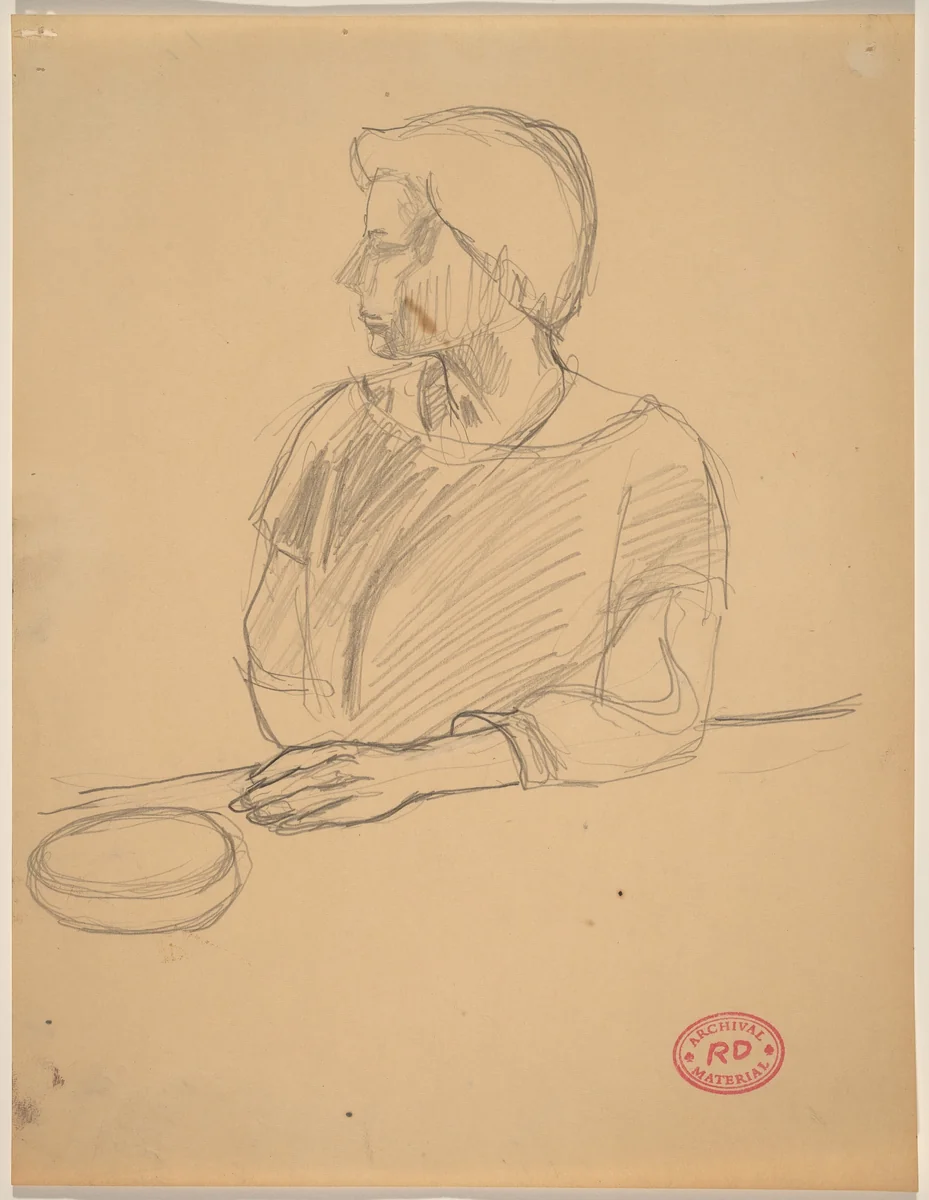 Untitled [figure resting left arm on a ledge] by Richard Diebenkorn, drawing, 1955-1967