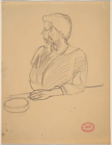 Untitled [figure resting left arm on a ledge] by Richard Diebenkorn, drawing, 1955-1967