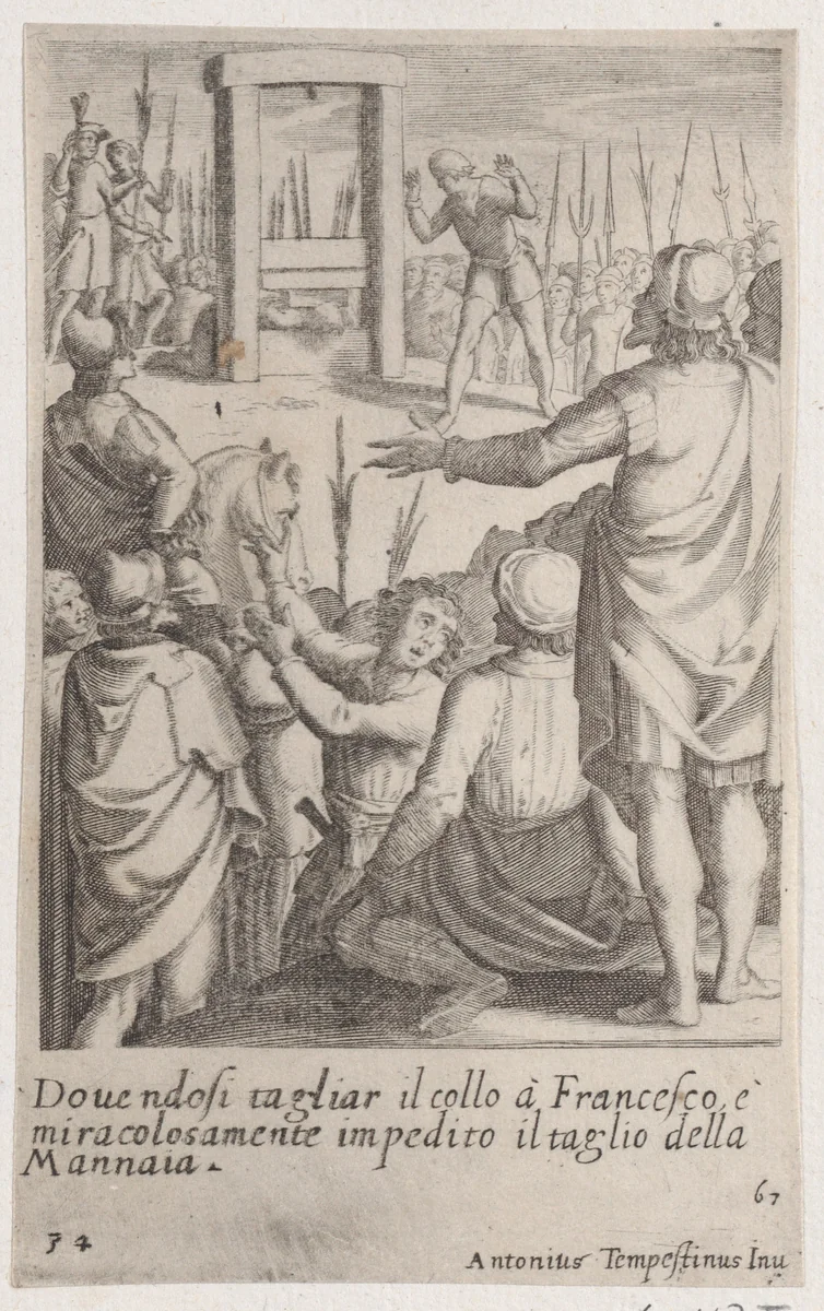 Francesco, from Scelta d'Alcuni Miracoli e Grazie della Santissima Nunziata di Firenze (Selection of Some Miracles and Graces that Occurred in the Church of the Annunziata in Florence) by Jacques Callot, print, 1611-1619