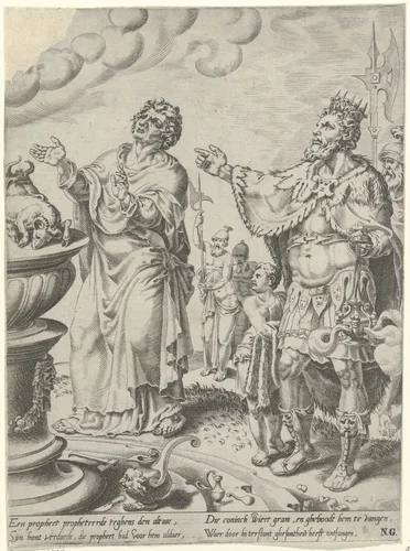Koning Jerobeam en de godsman voor het altaar by Unknown, print, 1548-1554
