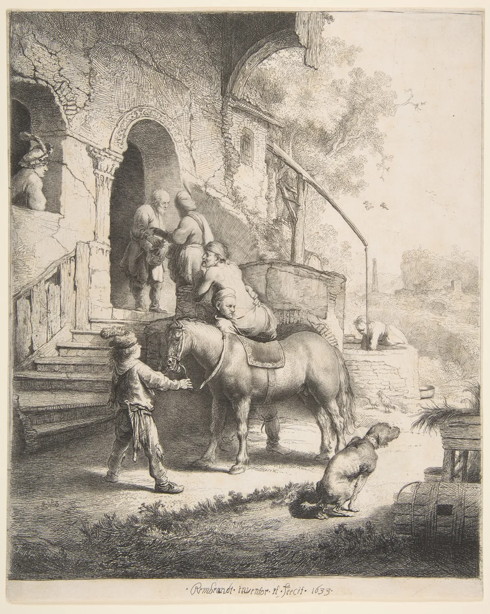 The Good Samaritan by Rembrandt van Rijn, print, 1633