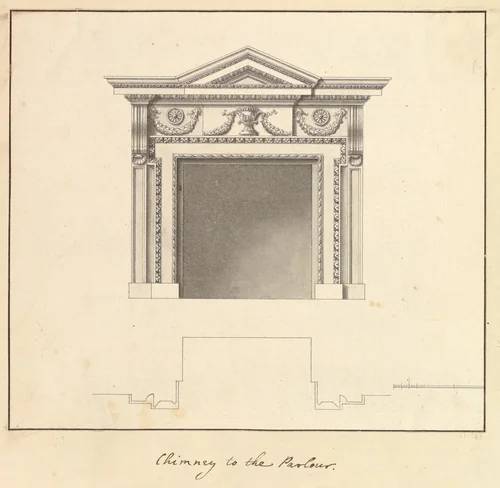 Chimney to the Parlour, Houghton Hall, Norfolk by Isaac Ware, drawing, 1735