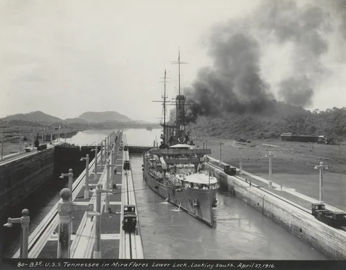 U.S.S. Tennessee in Miraflores Lower Lock, Looking South by Unidentified Photographer, photograph, 1916