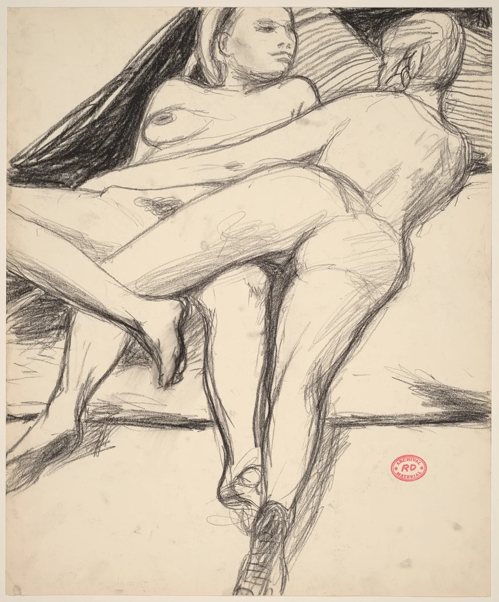 Untitled [two female nudes reclining in an embrace] by Richard Diebenkorn, drawing, 1955-1967