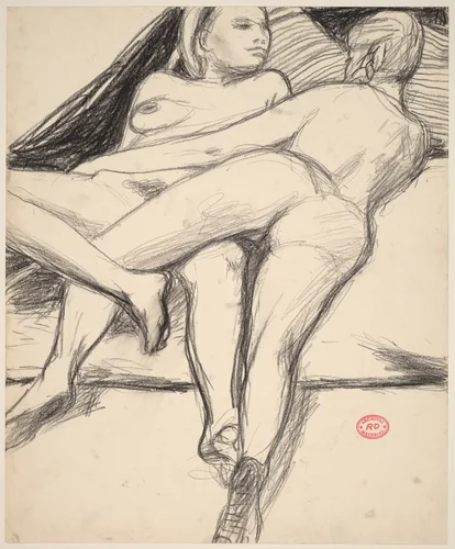 Untitled [two female nudes reclining in an embrace] by Richard Diebenkorn, drawing, 1955-1967