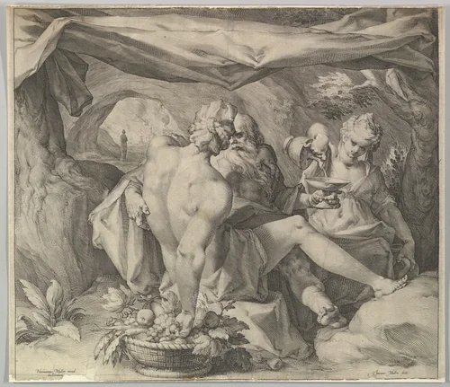 Lot and His Daughters by Jan Muller, print, 1595-1605