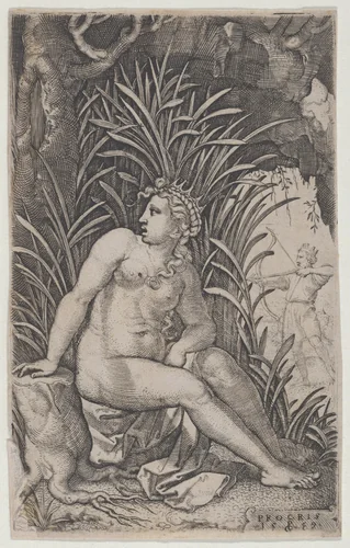 Cephalus and Procris, from "The Greek Heroines" by Georg Pencz, print, 1539