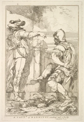 A Captain of Banditti Sending Out a Party, from "Fifteen Etchings Dedicated to Sir Joshua Reynolds" by John Hamilton Mortimer, print, 1778