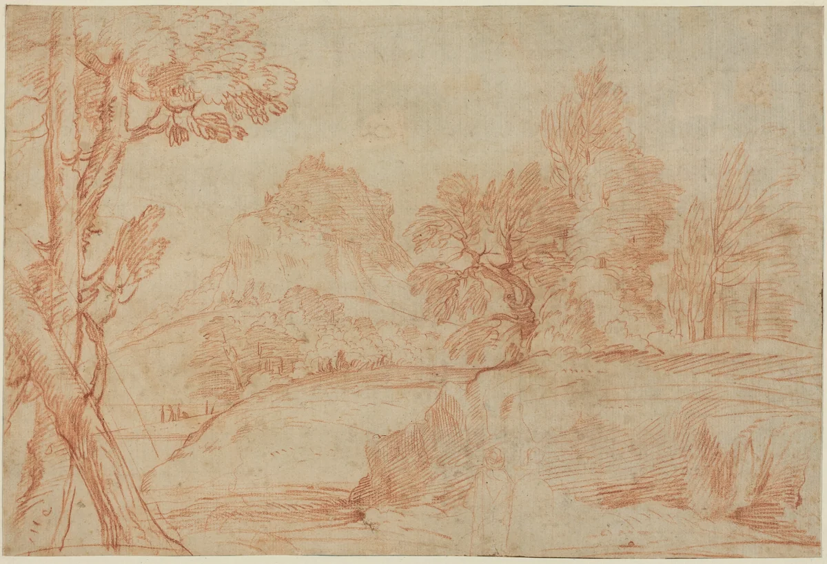 Classical Landscape by Giovanni Angelo Canini, drawing, 1609-1666