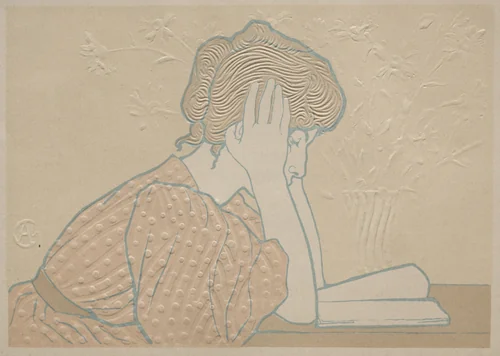 Young Woman Reading by Alexandre-Louis-Marie Charpentier, print, 1896