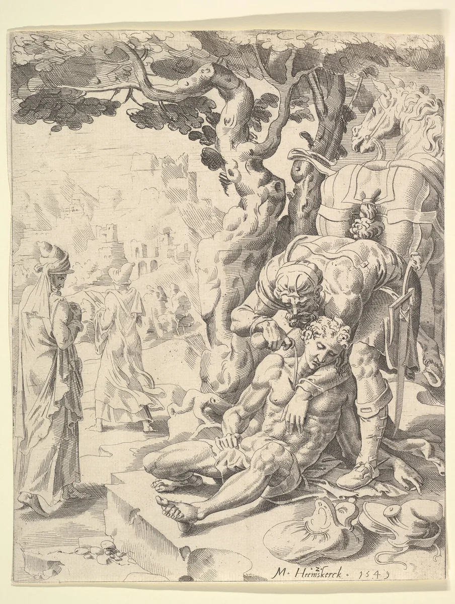 The Parable of the Good Samaritan by Maarten van Heemskerck, print, 1549