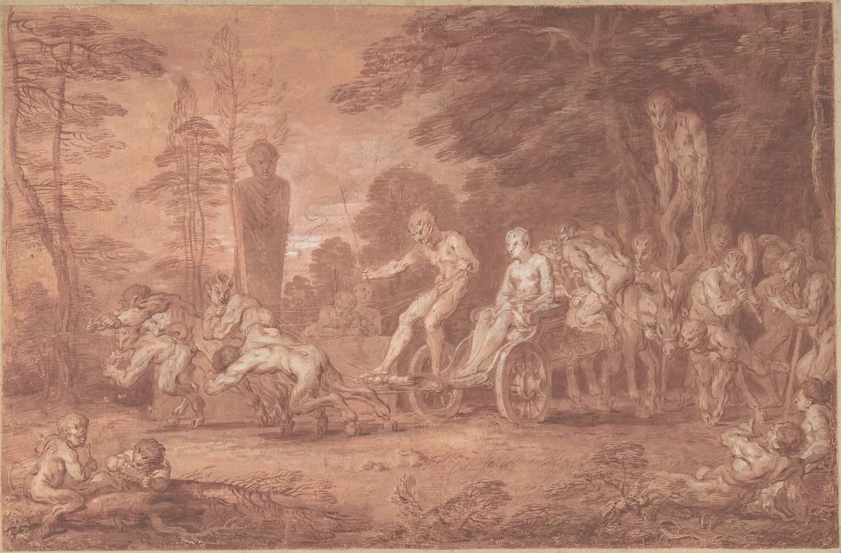 The Stalled Procession by Claude Gillot, drawing, 1673-1722