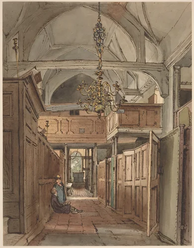 Interior of Bushey Church by William Henry Hunt, drawing, 1815-1820