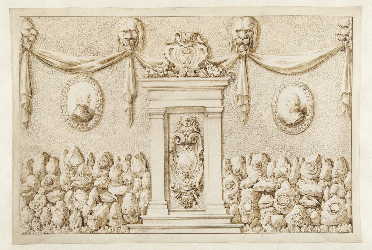 Wand van een schelpenkabinet by Gillis van Scheyndel, drawing, 1622-1654