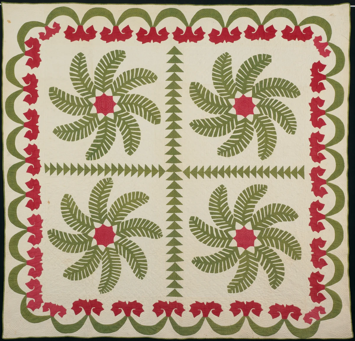 Bedcover (Princess Feather or Ostrich Plume Quilt) by United States, textile, 1840-1860