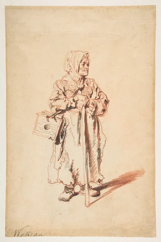 Standing Savoyarde with a Marmot Box by Antoine Watteau, drawing, 1710-1720