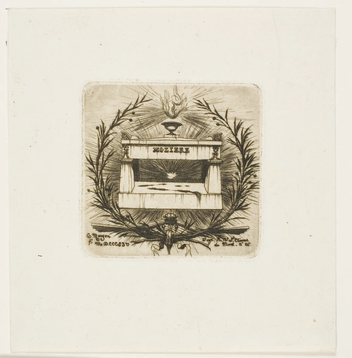Molière's Tomb, Père-Lachaise Cemetery, Paris by Charles Meryon, print, 1854