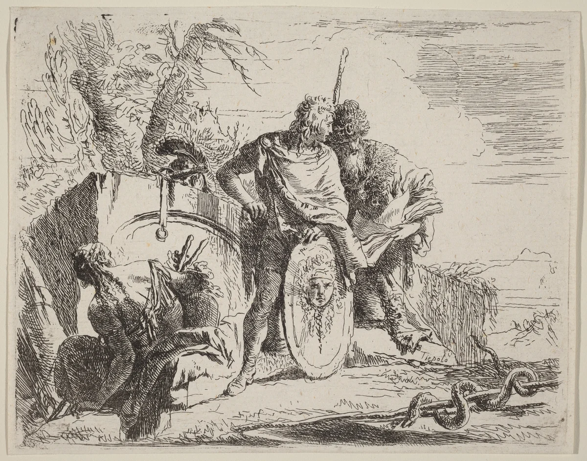 Young Soldier with Philosopher and Seated Woman by Giovanni Battista Tiepolo, print, 1785