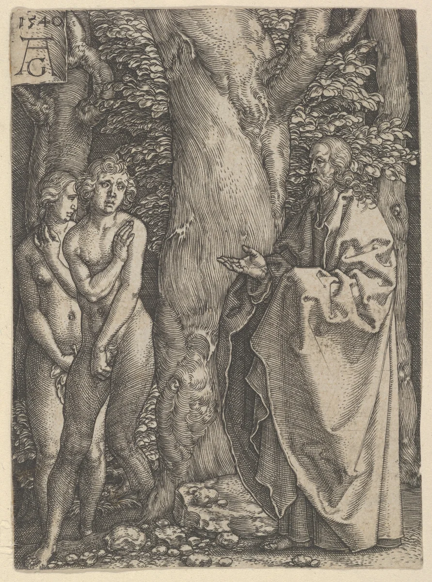 Adam and Eve Hide Themselves, from The Story of Adam and Eve by Heinrich Aldegrever, print, 1540