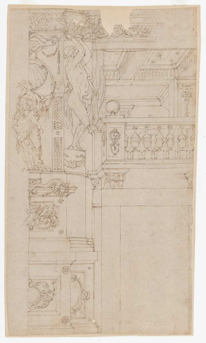 Studies for the trompe-l’oeil decorations of Palazzo Ducale (Palazzo Pitti), Florence by Agostino Mitelli, drawing, 1636-1641