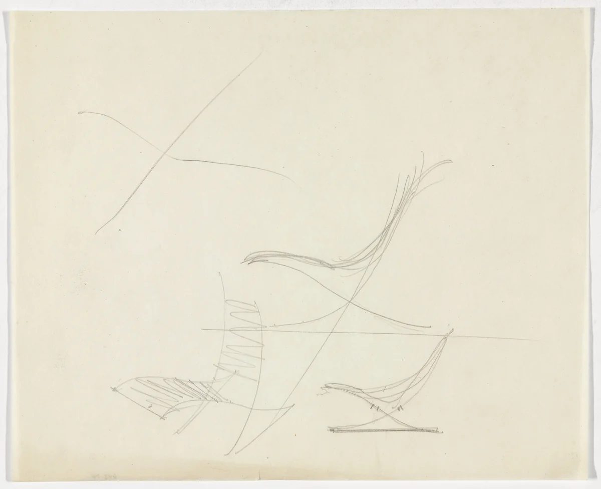 Lounge Chair with Arms (Perspective sketch and three elevation sketches) by Ludwig Mies van der Rohe, mies van der rohe archive, 1926
