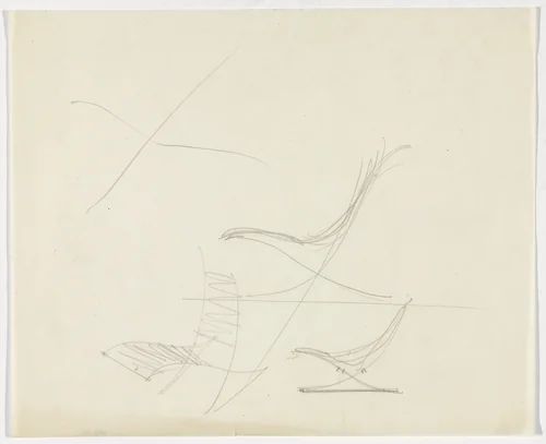 Lounge Chair with Arms (Perspective sketch and three elevation sketches) by Ludwig Mies van der Rohe, mies van der rohe archive, 1926